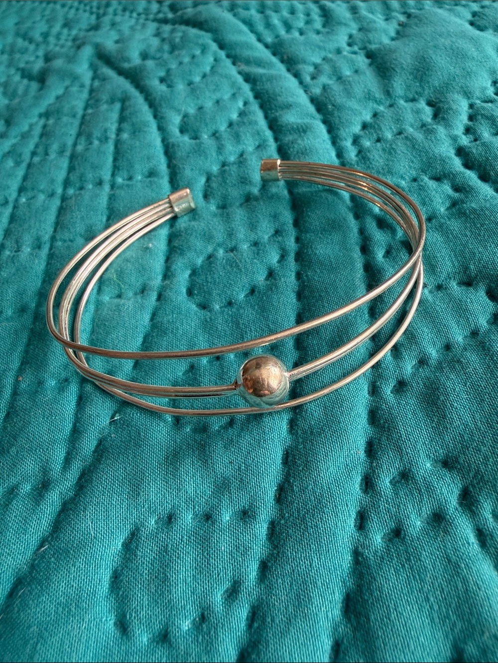 Vintage Multi-Band Sterling Silver 925 Cuff Bracelet with Center Orb